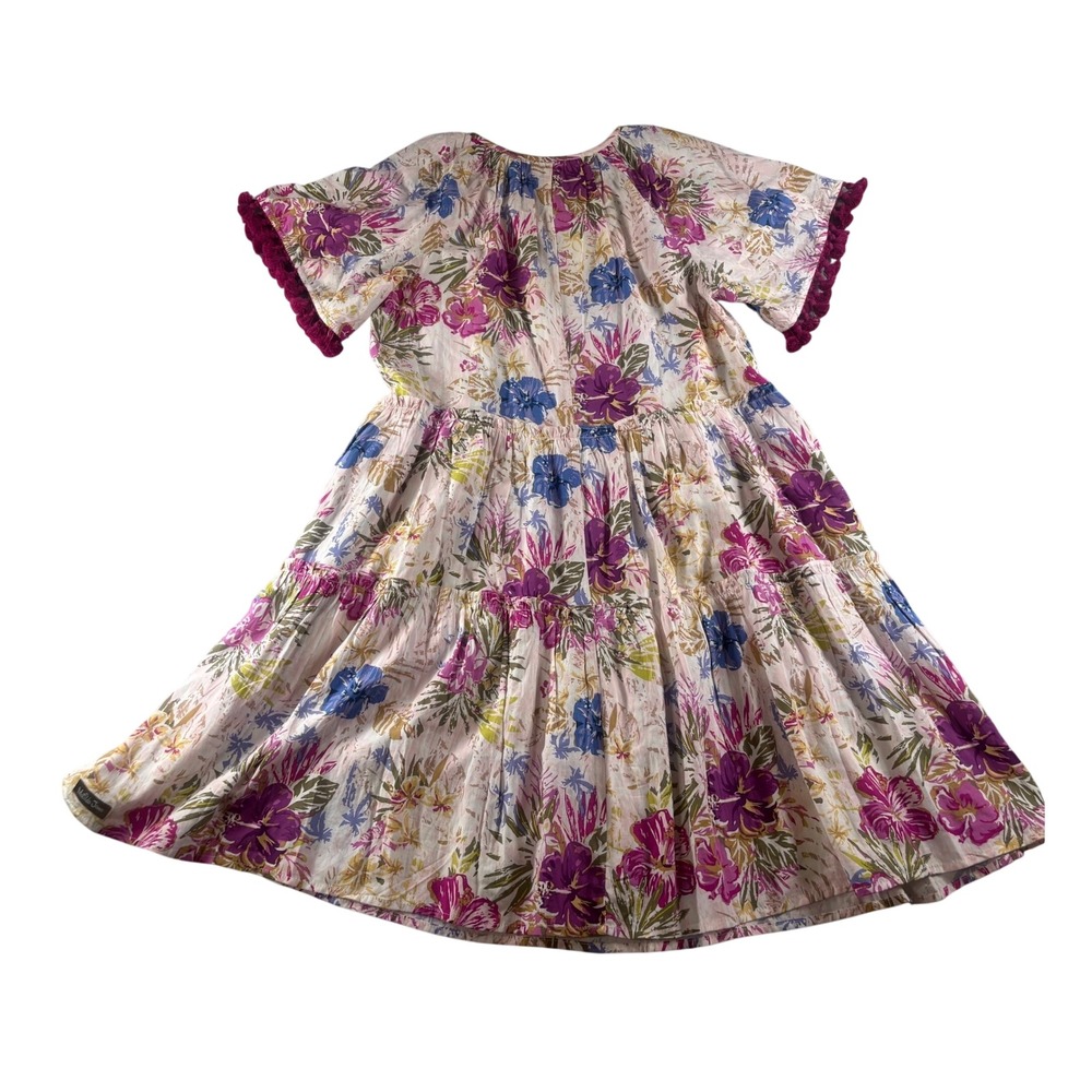 Matilda Jane Floral Tiered Midi Dress Womens Small Purple Boho Tassel Pom Pom